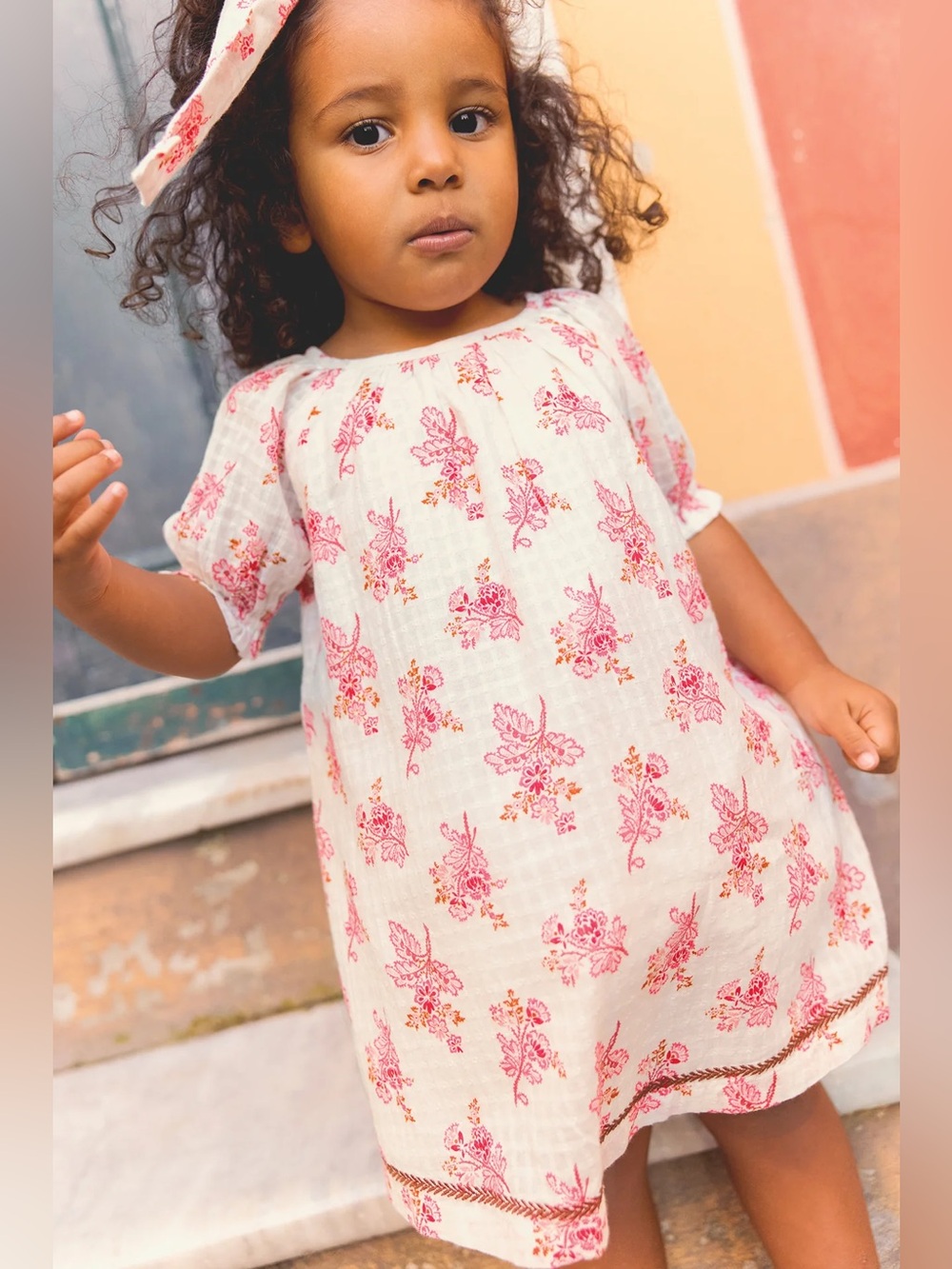 NWT BONTON France DRESS in Tuscan Dove Baby Girl Pink Floral Multiples Sizes